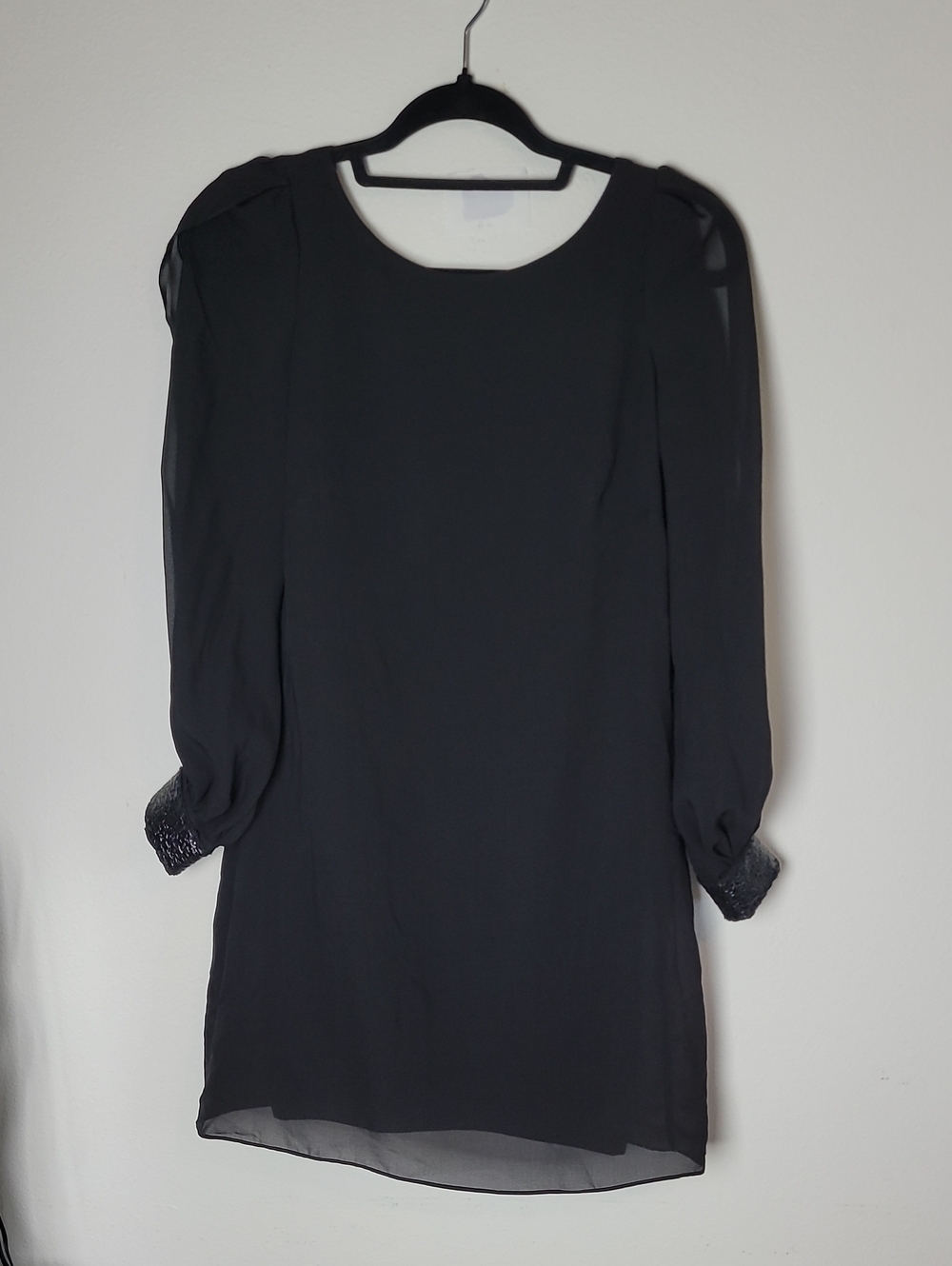 Bebe Embellished Cuff Sheer Sleeve Shift Dress Size Small
